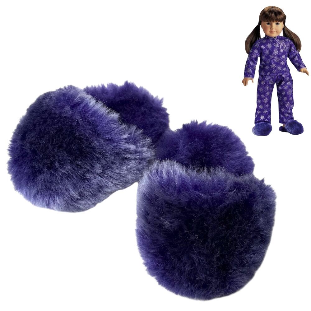 American Girl Purple Slippers Snowflake Satin Pjs Accessory Fuzzy Doll Shoes Vtg
